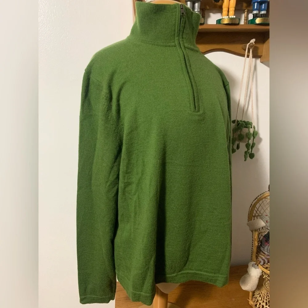 BANANA REPUBLIC Mens Pure Merino Wool Quarter Zip Pullover Sweater Green M